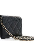 Caviar Quilted Flap Card Holder On Chain Black