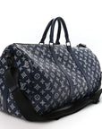 Calfskin Shadow Monogram Keepall Bandouliere 50 Ink Blue White