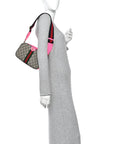 GG Supreme Monogram Textured Dollar Calfskin Web Ophidia Small Crossbody Bag Beige Ebony Fuchsia