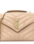 Calfskin Y Quilted Monogram Small Loulou Chain Satchel Dark Beige