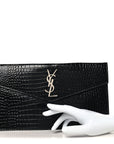 Calfskin Crocodile Embossed Uptown Monogram Pouch Black