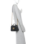 Calfskin Matelasse Mini GG Marmont Top Handle Shoulder Bag Black