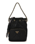 Re-Nylon Saffiano Stitched Duet Bucket Bag Black