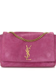 Smooth Calfskin Suede Medium Reversible Monogram Kate Satchel Rose Rubis