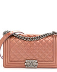 Metallic Patent Calfskin Quilted Medium Boy Flap Light Pink