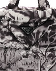 Re-Nylon Padded Printed Medium Tote Bag Black White