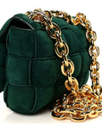 Suede Maxi Intrecciato Padded Chain Cassette Crossbody Bag Emerald Green