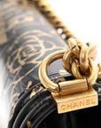 Calfskin Crocodile Embossed Graffiti Cocodile Medium Boy Flap Black