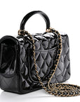 Patent Quilted Mini Top Handle Rectangular Flap Black