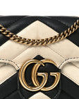 Calfskin Matelasse Super Mini GG Marmont Shoulder Bag Black White