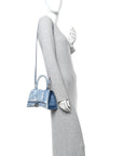 Nappa Denim Printed Small Hourglass Top Handle Bag Denim Blue
