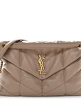Lambskin Quilted Medium Loulou Puffer Monogram Chain Satchel Dark Beige