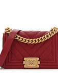 Caviar Chevron Quilted Small Boy Flap Dark Red
