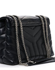 Calfskin Y Quilted Monogram Small Loulou Chain Satchel Black