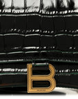 Shiny Calfskin Crocodile Embossed Small Hourglass Top Handle Bag Forest Green