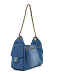 Washed Denim Quilted Mini CHNL 25 Handbag Blue