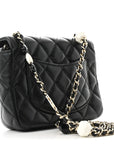 Lambskin Resin Quilted Mini Heart Square Flap Black