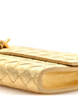Metallic Satin Lambskin Intrecciato Long Andiamo Top Handle Clutch Gold