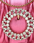 Metallic Nappa Matelasse Crystal Embellished Lady Crossbody Pink
