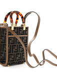 Fabric Jacquard Vitello King Plexiglass FF 1974 Mini FNDI Sunshine Shopper Tote Tobacco Moro Sand