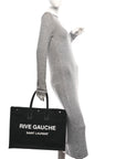 Linen Calfskin Rive Gauche Tote Black