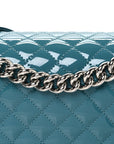 Patent Calfskin Quilted New Medium Plexiglass Boy Flap Turquoise