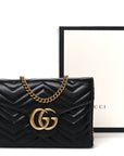 Calfskin Matelasse GG Marmont Chain Wallet Black