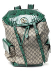 GG Supreme Monogram Snakeskin Ophidia Double Buckle Backpack Brown Green