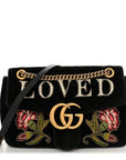 Velvet Matelasse Loved Embroidered Medium GG Marmont Shoulder Bag Black