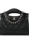 Shiny Crumpled Calfskin Quilted Nano 31 Shopping Bag Black