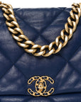 Goatskin Quilted Maxi CHNL 19 Flap Navy Blue