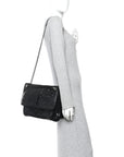 Crinkled Calfskin Matelasse Monogram Large Niki Chain Satchel Black