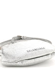 Metallic Textured Calfskin Logo Cloud Coin Purse With Strap Silver