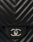 Lambskin Chevron Quilted Jumbo Double Flap Black