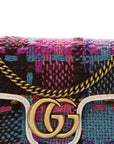 Tweed Calfskin Spicy Check Super Mini GG Marmont Shoulder Bag Pink Multicolor Mystic White