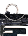 Sequin Paillettes Shiny Nappa Sex and the City Nano Maxi Buckle Baguette Charm Blue