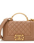 Caviar Quilted Small Top Handle Boy Flap Beige