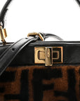 Shearling Nappa Macro FF 1974 Mini Peekaboo Iconic Satchel Tobacco Black
