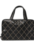 Calfskin Wild Stitch Top Handle Bag Black