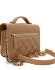 Caviar Quilted Business Affinity Clutch With Chain Flap Camel