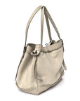 Grainy Calfskin Braided Small Canterbury Tote Beige