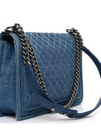 Denim Quilted Large Boy Flap Blue