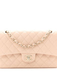 Caviar Quilted Medium Double Flap Beige