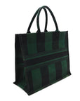 Canvas Embroidered Large Checkered Book Tote Black Green