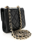 Lambskin Quilted Trendy CC Card Holder On Chain Black