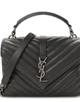 Sheepskin Matelasse Chevron Monogram Medium College Bag Asphalt