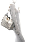 Metallic Caviar Quilted Medium CHNL 25 Handbag Silver