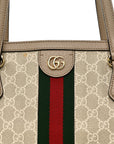 GG Supreme Monogram Textured Dollar Calfskin Web Medium Ophidia Shopping Tote Beige Mystic White Oatmeal