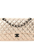 Metallic Lambskin Quilted Medium Double Flap Gold Black