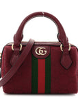 GG Supreme Monogram Textured Dollar Calfskin Web Super Mini Ophidia Top Handle Bowler Bag Rosso Ancora